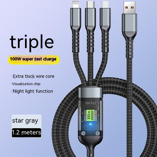 Transparent Luminous Super Fast Charging 3-in-1 Data Cable