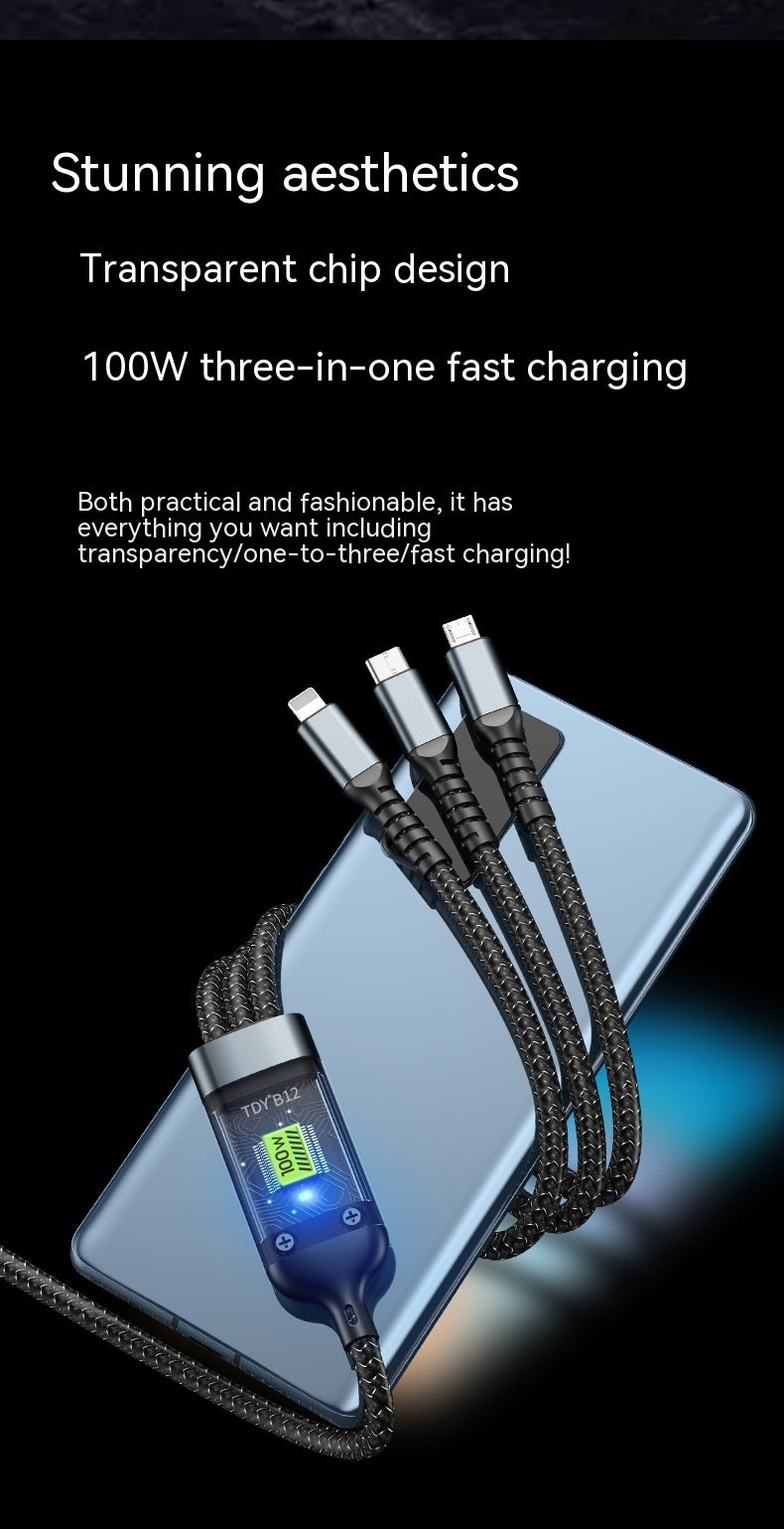 Transparent Luminous Super Fast Charging 3-in-1 Data Cable